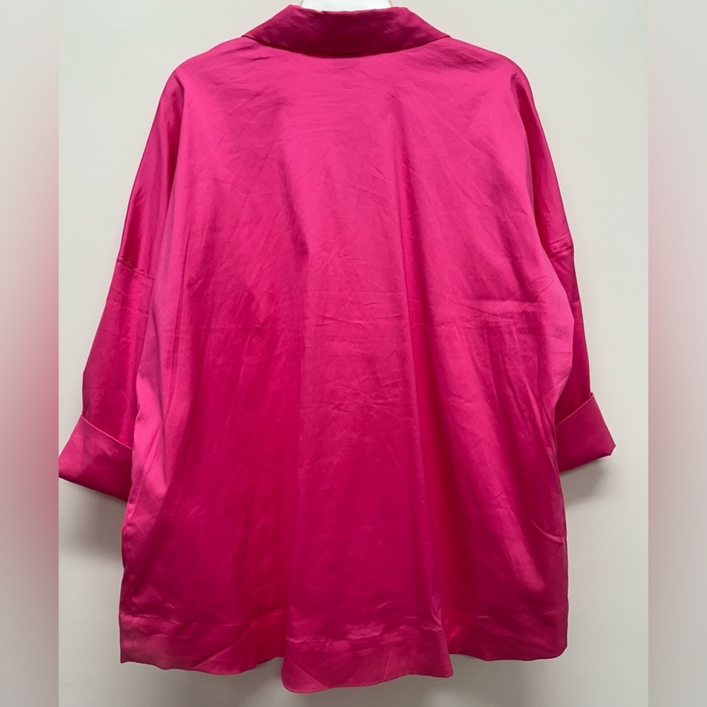 Chico's Top Shirt Blouse 3/4 Sleeve V Neck Dolman Popover Pink Poplin Women XL 3 - Picture 6 of 8